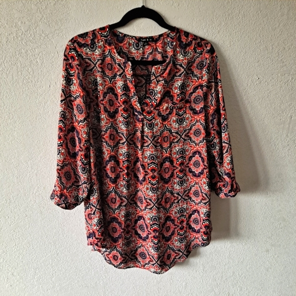 Sami & Jo Tops - Sami & Jo Orange Geometric Tunic Blouse